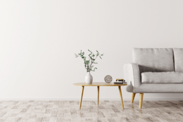 Couch and side table with décor