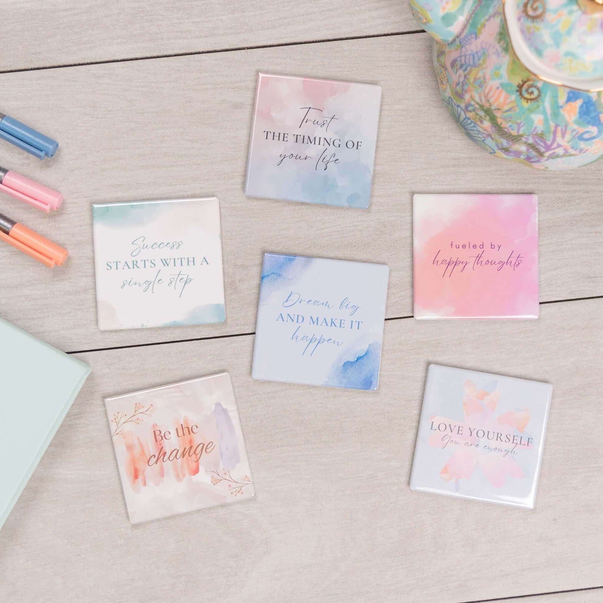 Custom photo magnets: inspirational quotes on magnets flatlay