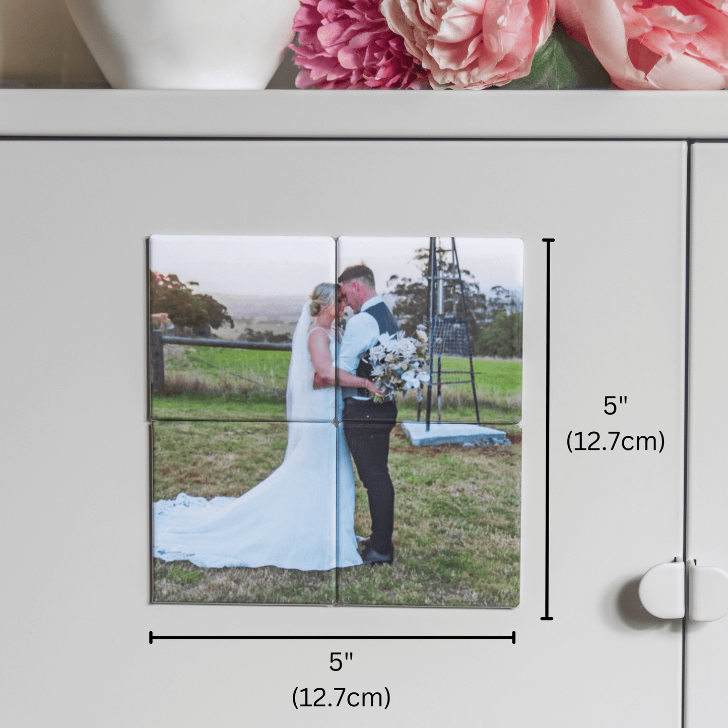 Custom photo magnets: 4 piece magnet puzzle showing size and specifications and dimensions